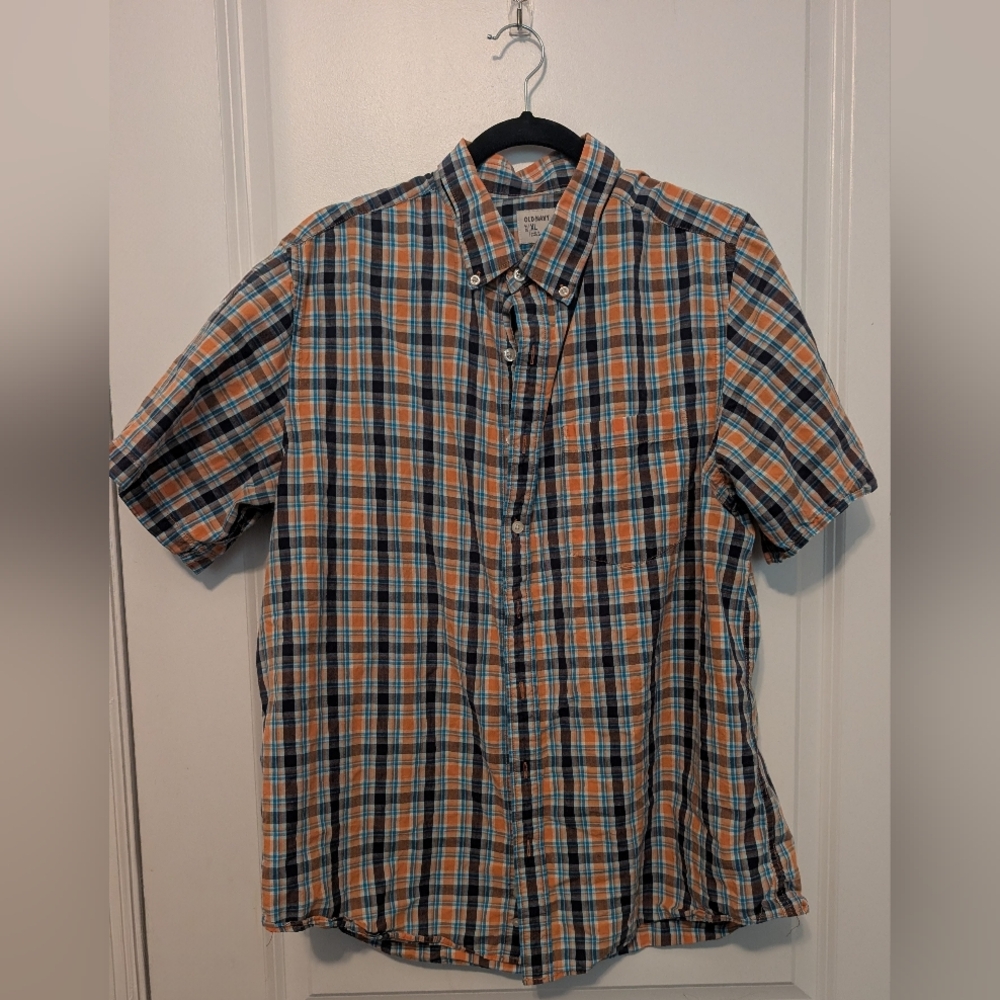 Men’s XL Old Navy Plaid Short Sleeve Shirt – 100% Cotton Casual Button Down